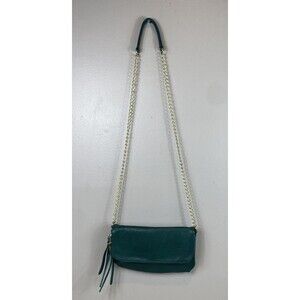 Linea Pelle LP Blue Pebbled Green with Gold Chain Crossbody Purse